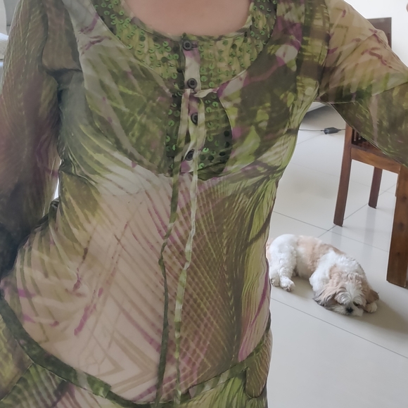Pure Silk Green Purple Tunik - perfect for Goa 🌴🌴🌴 - Picture 6 of 6